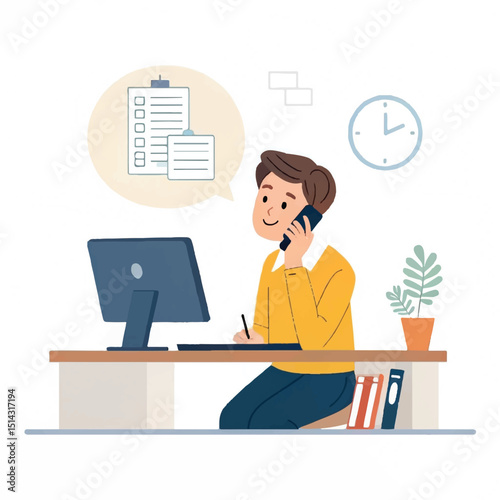 Working at home vector flat style illustration. Online career. Coworking space illustration. Young man freelancers working on laptop or computer at home. Study at home in quarantine
