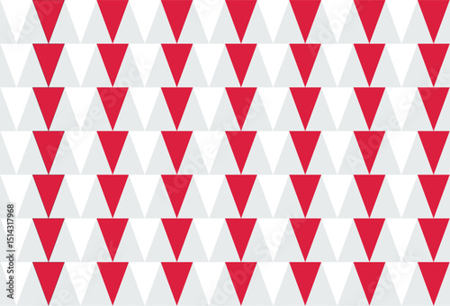 Red and white triangular bunting border design on light gray background, inspired by Indonesian Independence Day celebration, symbolizing patriotism and festivity