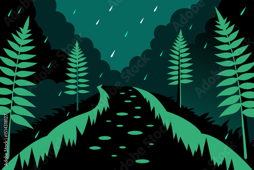 green forest in the night