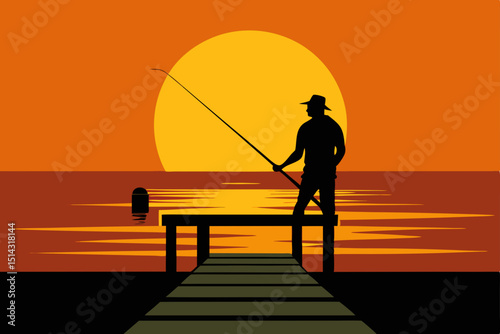 silhouette of a man fishing at sunset
