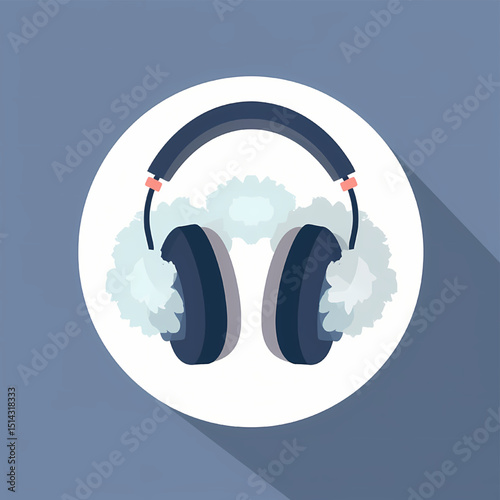 Winter Music Bliss: A cozy winter scene is set, with a pair of ear-muffs  resting gently in the circular frame. capturing the joy of listening music in the coldest season.