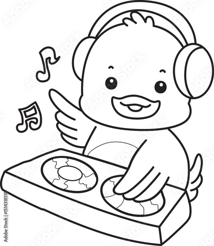 Coloring book of Cute Duck icon. Outline of  Funny baby Duck animal series stock illustration. life of fluffy Duck designs.