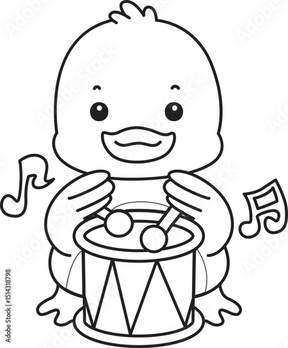 Coloring book of Cute Duck icon. Outline of  Funny baby Duck animal series stock illustration. life of fluffy Duck designs.