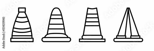 Traffic cone icon. Traffic cone thin line icon collection. Stock vector.