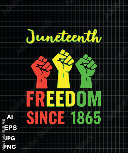 Juneteenth Celebration Design: Raised Fists, Freedom, and Legacy of 1865 Vector Illustration
