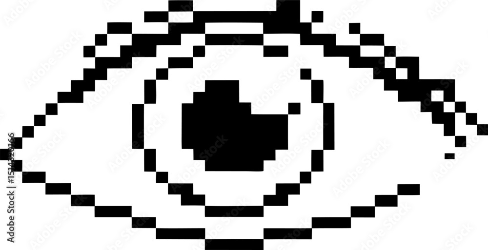 Fototapeta premium pixelated eye illustration in black and white minimalist digital art, abstract design with geometric shapes