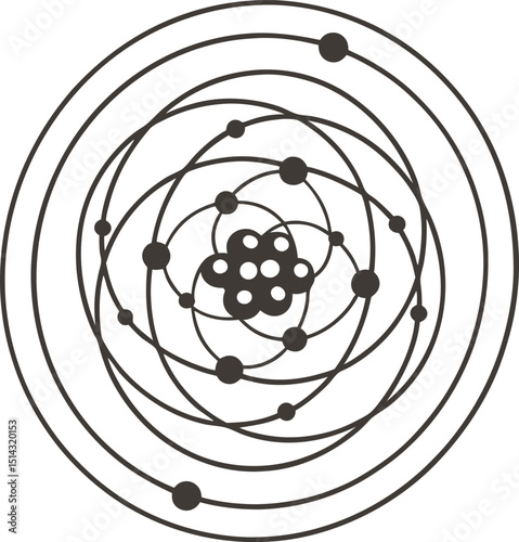 atomic structure illustration with electron orbitals and nucleus, physics and chemistry educational diagram