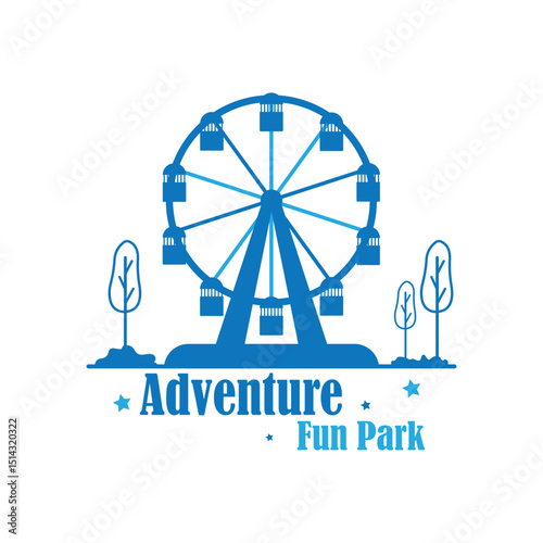  fun park in line style on a white background. Ferris wheel in fun park or funfair attraction.