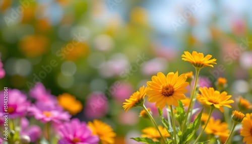a vibrant bouquet of multicolored flowers, prominently featuring orange and yellow blossoms, set aga