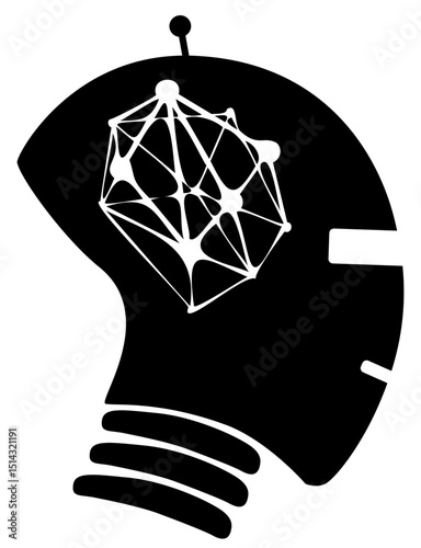 An SVG symbol that combines the silhouette of a robot's head with a neural network inside. It symbolizes AI, innovation, deep learning and advanced intellectual processes.