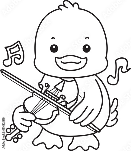 Coloring book of Cute Duck icon. Outline of  Funny baby Duck animal series stock illustration. life of fluffy Duck designs.