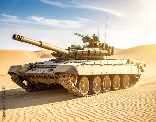 Tank in desert landscape
