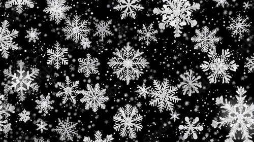 A magical snow flurry of shimmering snowflakes gracefully dance against the velvet night sky embodying winter s serene