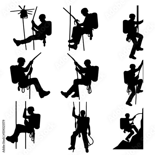set of a Rappelling  silhouette , Rappelling  silhouette 