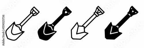 Silhouette of shovel icon illustration on white background. Shovel icon set for business. Stock vector.