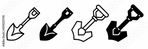 Silhouette of shovel icon illustration on white background. Shovel icon set for business. Stock vector.