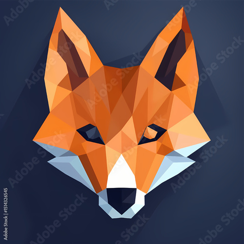 Geometric Fox Portrait: A striking low-poly illustration of a fox's head, rendered in vibrant orange and dark blue hues, offers a modern and artistic interpretation of wildlife. 
