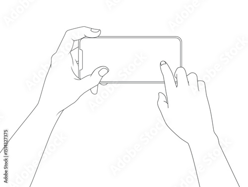 Hand holding phone horizontal and touch gesture
