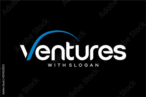 word of venture . V with swoosh modern minimalist round . lowercase bold, typography vector illustration design