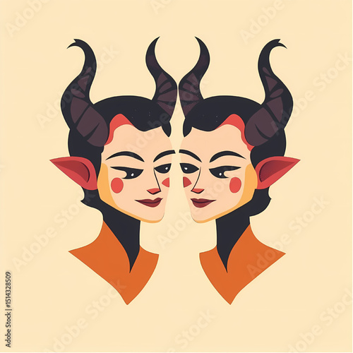 Gemini Zodiac Sign: A minimalist illustration of the Gemini zodiac sign, showcasing two stylized faces with horns, symbolizing the duality and complex nature of the astrological sign.