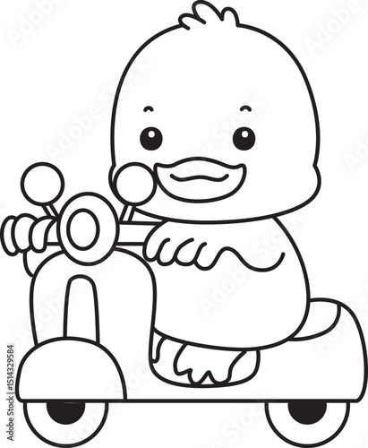 Coloring book of Cute Duck icon. Outline of  Funny baby Duck animal series stock illustration. life of fluffy Duck designs.