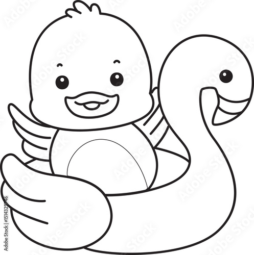 Coloring book of Cute Duck icon. Outline of  Funny baby Duck animal series stock illustration. life of fluffy Duck designs.