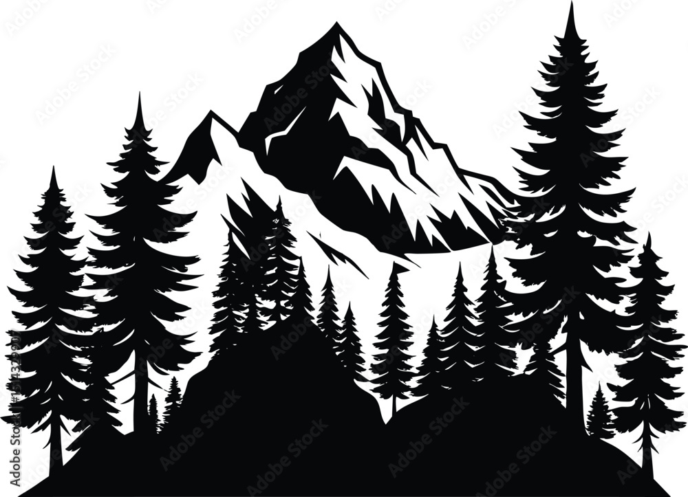 Fototapeta premium Mountain Forest Vector, Mountain Silhouette Icon Clipart