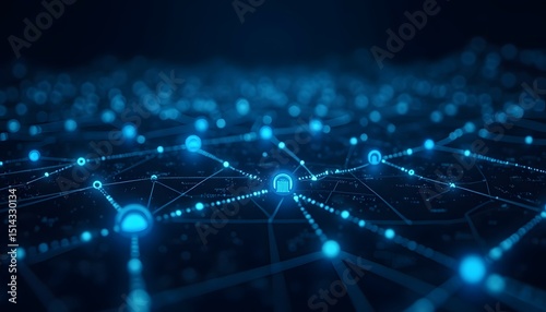 A network of luminous nodes and intricate connections forms a complex, interconnected digital ecosystem, where the data flows and communication thrives. the advanced technology is evident.