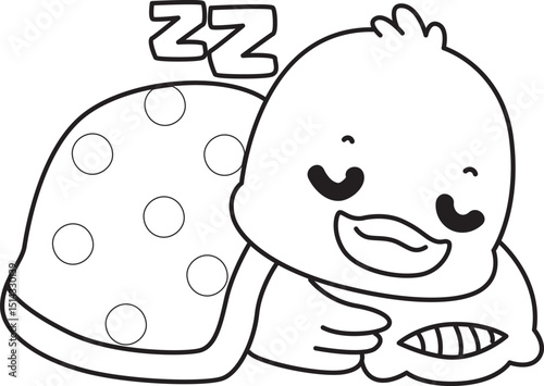 Coloring book of Cute Duck icon. Outline of  Funny baby Duck animal series stock illustration. life of fluffy Duck designs.