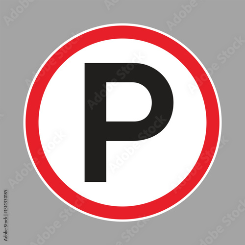 Parking sign or symbol vector with black P character and red circle cross from left