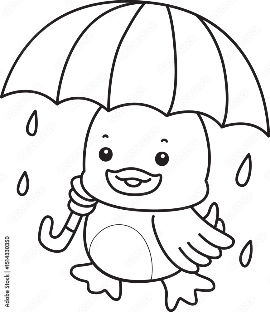 Obraz premium Coloring book of Cute Duck icon. Outline of Funny baby Duck animal series stock illustration. life of fluffy Duck designs.