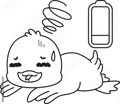 Coloring book of Cute Duck icon. Outline of  Funny baby Duck animal series stock illustration. life of fluffy Duck designs.