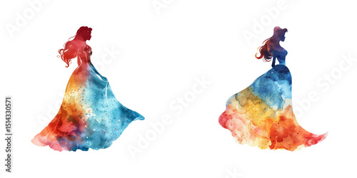 abstract color silhouette of princess watercolor vector illustration