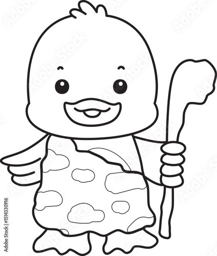 Coloring book of Cute Duck icon. Outline of  Funny baby Duck animal series stock illustration. life of fluffy Duck designs.