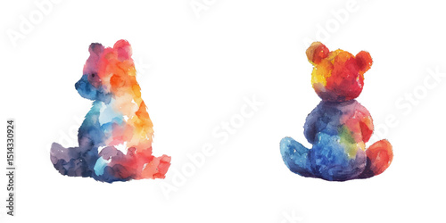 abstract color silhouette of teddy bear watercolor vector illustration