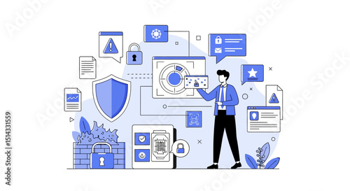 Conceptual illustration of cybersecurity data protection and threat prevention in digital networks