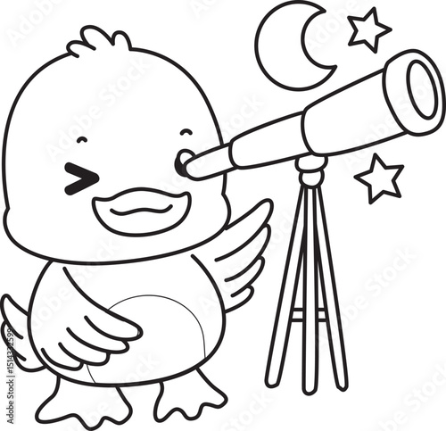 Coloring book of Cute Duck icon. Outline of  Funny baby Duck animal series stock illustration. life of fluffy Duck designs.