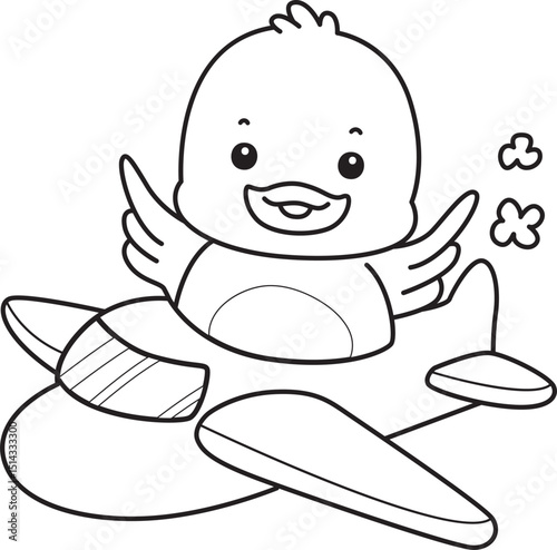 Coloring book of Cute Duck icon. Outline of  Funny baby Duck animal series stock illustration. life of fluffy Duck designs.