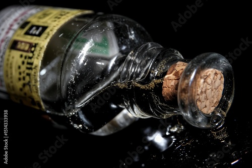 Una botella antigua con un corcho suelto, sugiriendo un secreto o un pasado olvidado.
