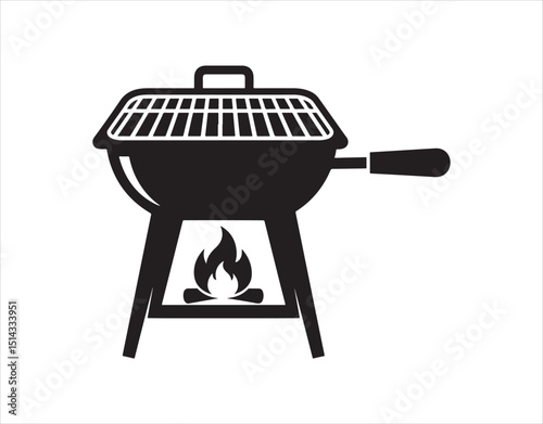 Barbecue components. Icon of a BBQ grill. Isolated black symbol of a BBQ grill on a white backdrop. Representation of a BBQ grill gathering. Vector illustration.