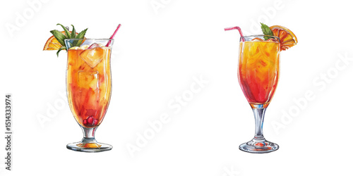hurricane cocktail watercolor vector illustration