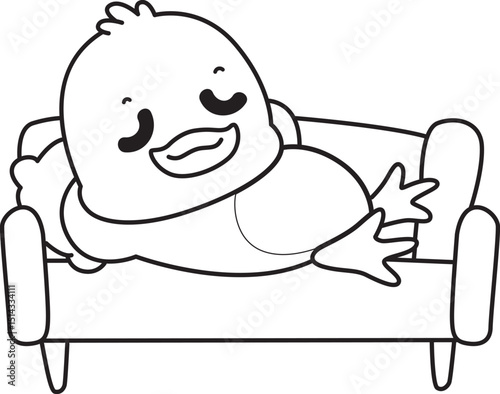 Coloring book of Cute Duck icon. Outline of  Funny baby Duck animal series stock illustration. life of fluffy Duck designs.