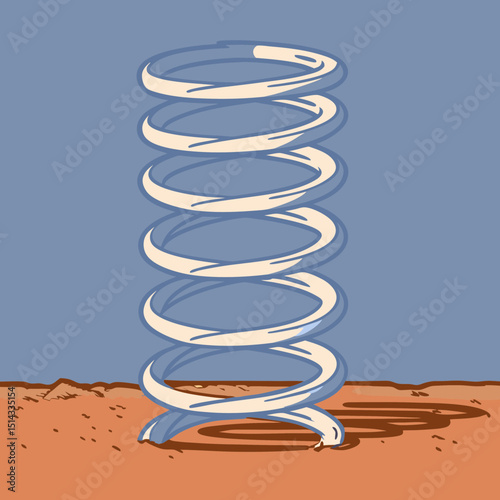 Stylized tornado with multiple rings on a desert ground