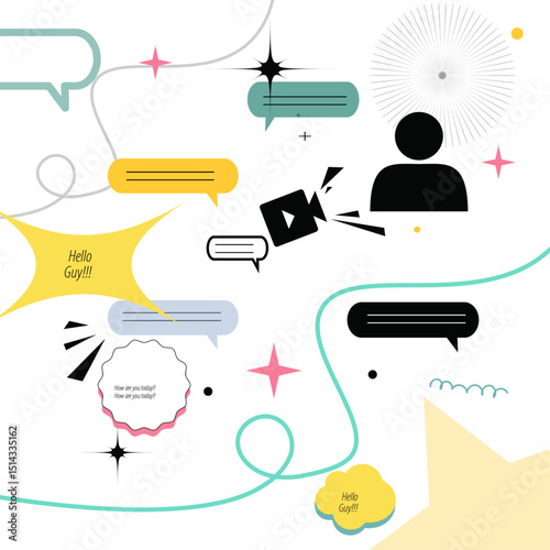 Creative Social Media Speech Bubbles and Profile Icon with Modern Abstract Elements – Communication, Messaging, and Feedback Concept in Minimal Vector Style