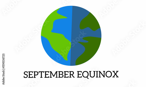 Vector illustration of half of the earth as September Equinox. Fall.