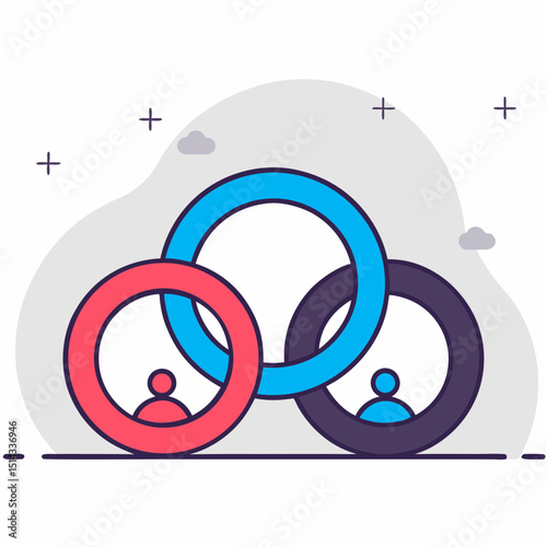 Illustration of three interlocking circles with figures