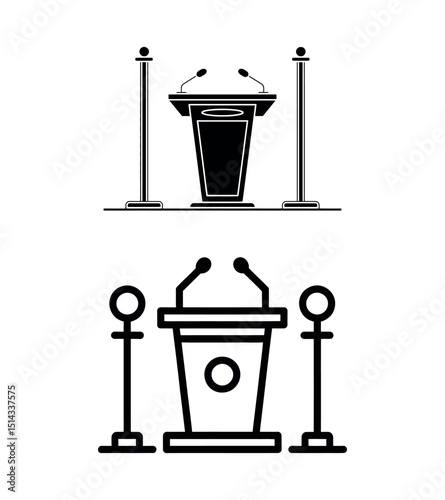 Conference icon vector male person on podium symbol for business meeting with microphone in glyph pictogram