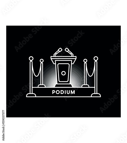 Conference icon vector male person on podium symbol for business meeting with microphone in glyph pictogram illustration