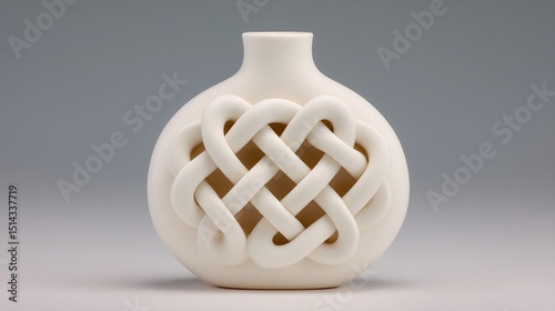 Elegant White Ceramic Vase with Intricate Knot Design