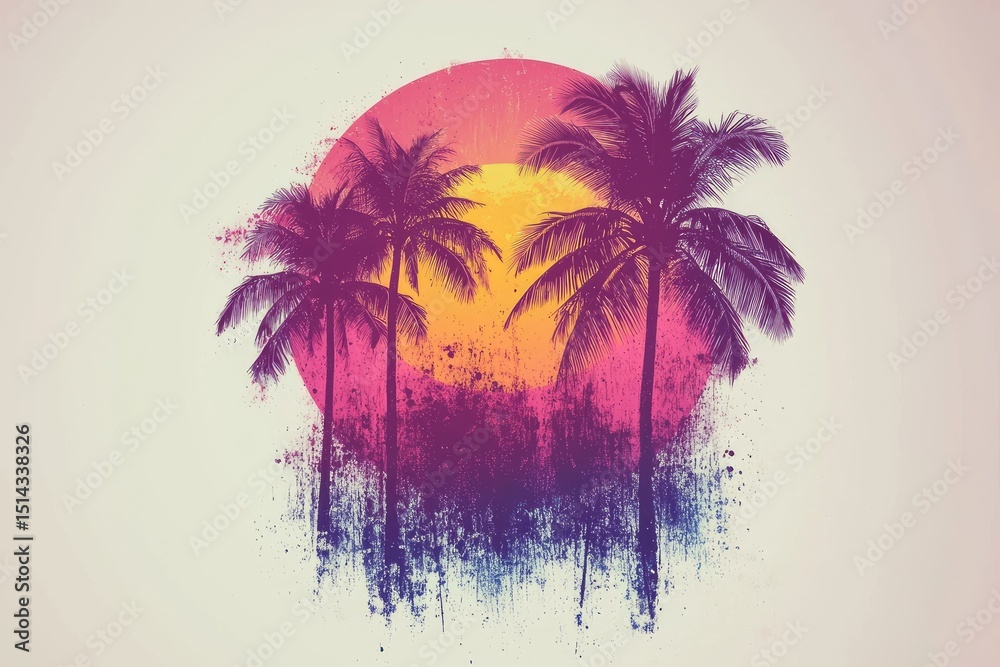 Fototapeta premium Colorful sunset scene with palm trees.